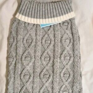Draper James Cable Knit Turtleneck Dog Sweater Size Large Gray & White NWT